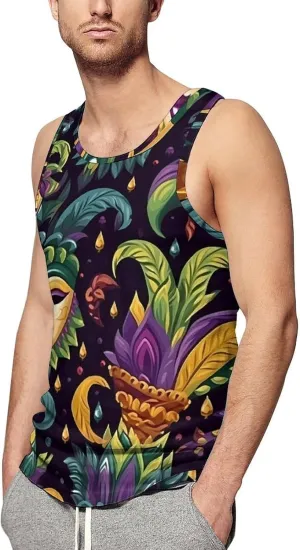Mardi and Gras Holiday Mens Tank Top Undershirt Sleeveless Gym Vest Workout T-Shirts