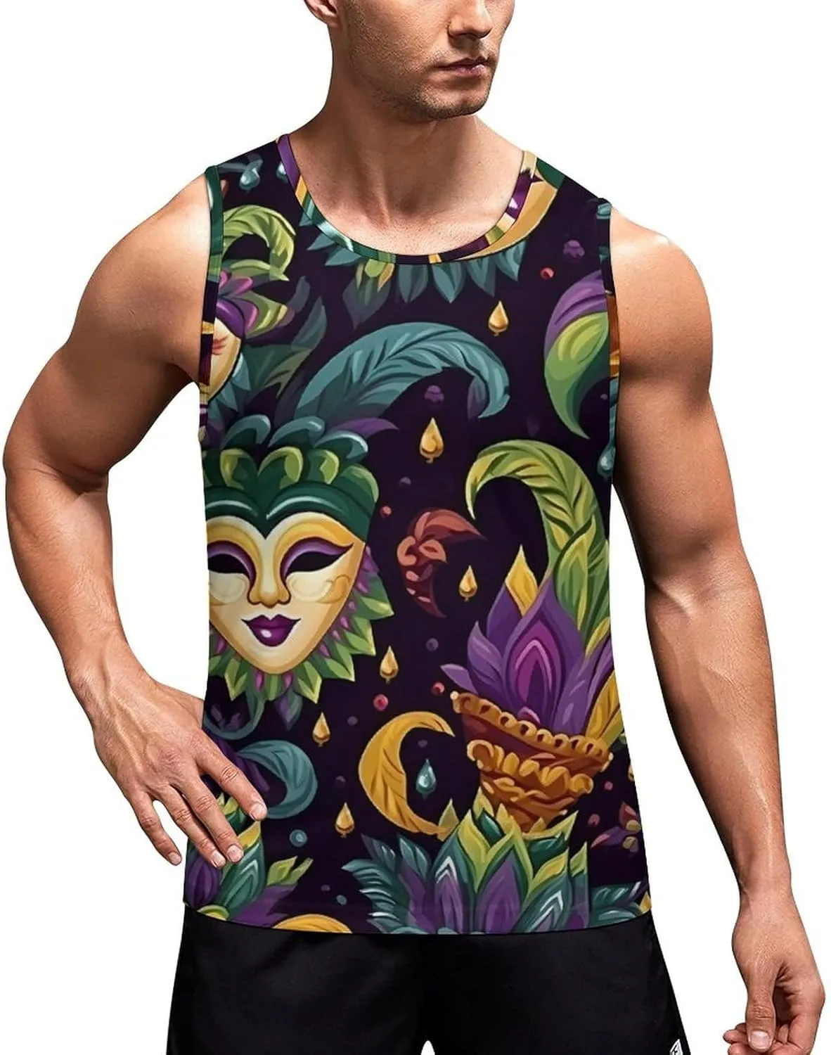 Mardi and Gras Holiday Mens Tank Top Undershirt Sleeveless Gym Vest Workout T-Shirts