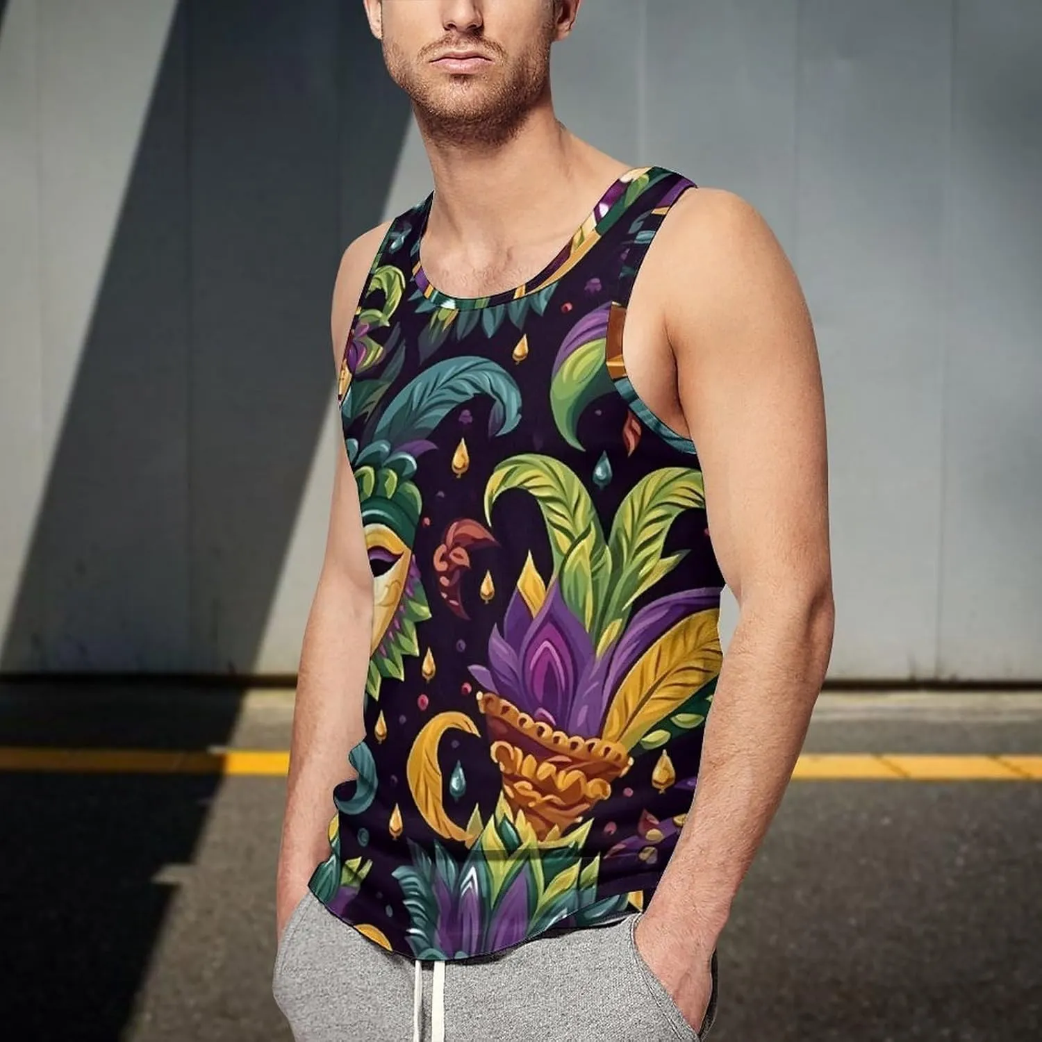 Mardi and Gras Holiday Mens Tank Top Undershirt Sleeveless Gym Vest Workout T-Shirts