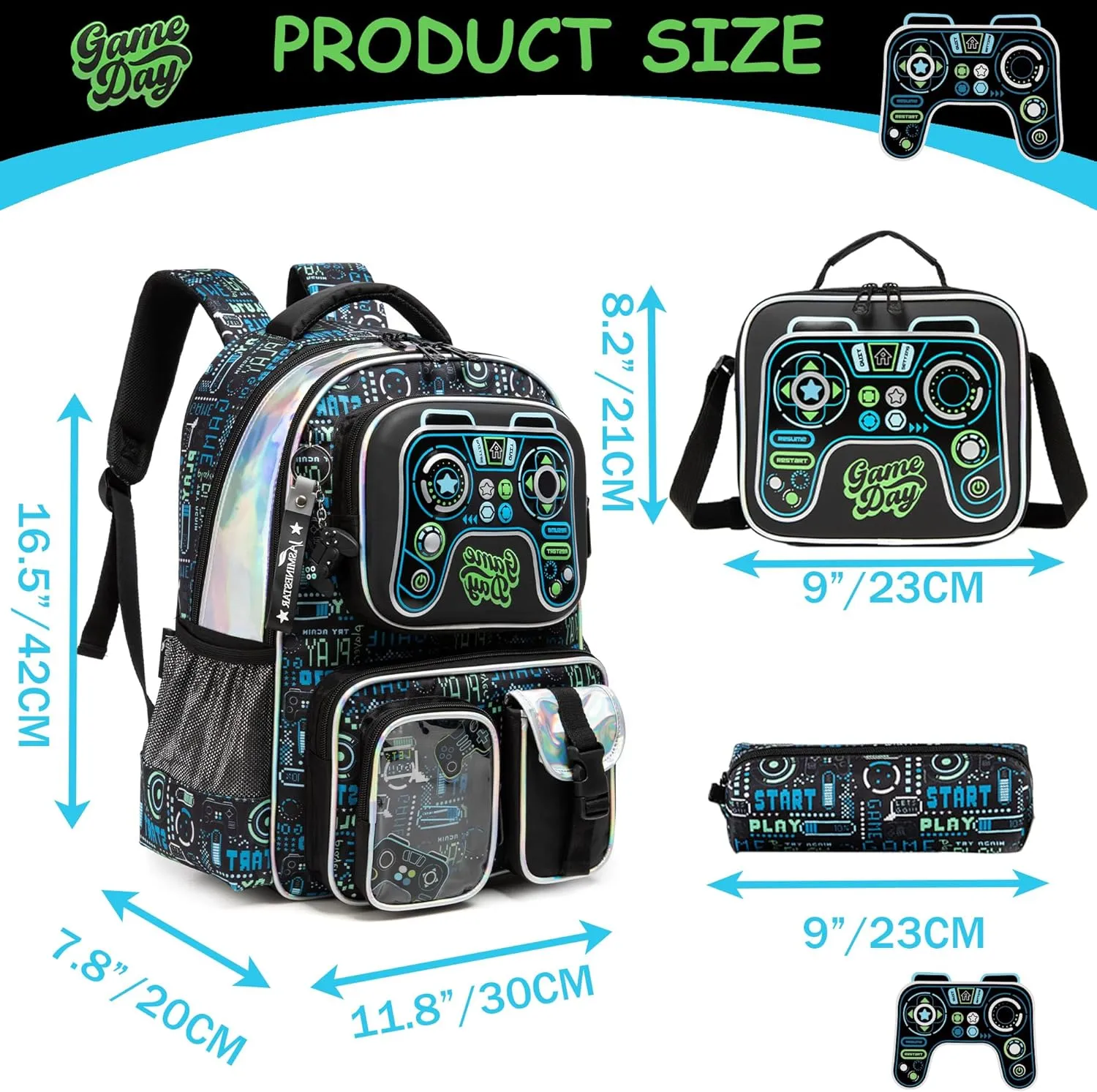 Meetbelify Backpacks for Boys School Backpacks for Elementary Students Ages 8-10 Kids Aesthetic Travel Backpack Laptop Bookbag with Lunch Box Pencil Case 3 in 1 Backpack Set for Boys