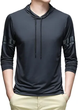 Men Casual Long Sleeve T-Shirts Hooded Thin Quick Dry Breathable Ice Silk Outdoor Tshirts