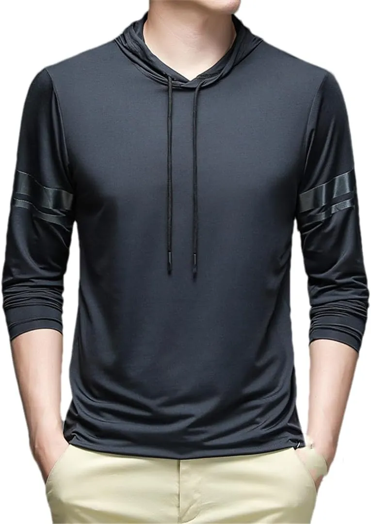 Men Casual Long Sleeve T-Shirts Hooded Thin Quick Dry Breathable Ice Silk Outdoor Tshirts