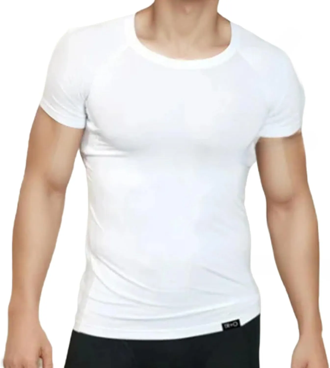 Men Crew Neck Undershirts with Sweatproof Solid T Shirt with Pads Modal Tops