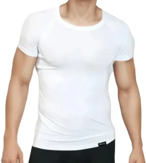 Men Crew Neck Undershirts with Sweatproof Solid T Shirt with Pads Modal Tops