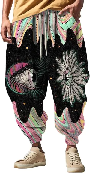 Men Linen Drop Crotch Wide Leg Baggy Harem Pants Sweatpants Mens Drawstring Aladdil Hippie Harem Pants Linen Pants