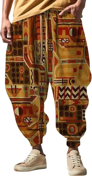 Men Linen Drop Crotch Wide Leg Baggy Harem Pants Sweatpants Mens Drawstring Aladdil Hippie Harem Pants Linen Pants