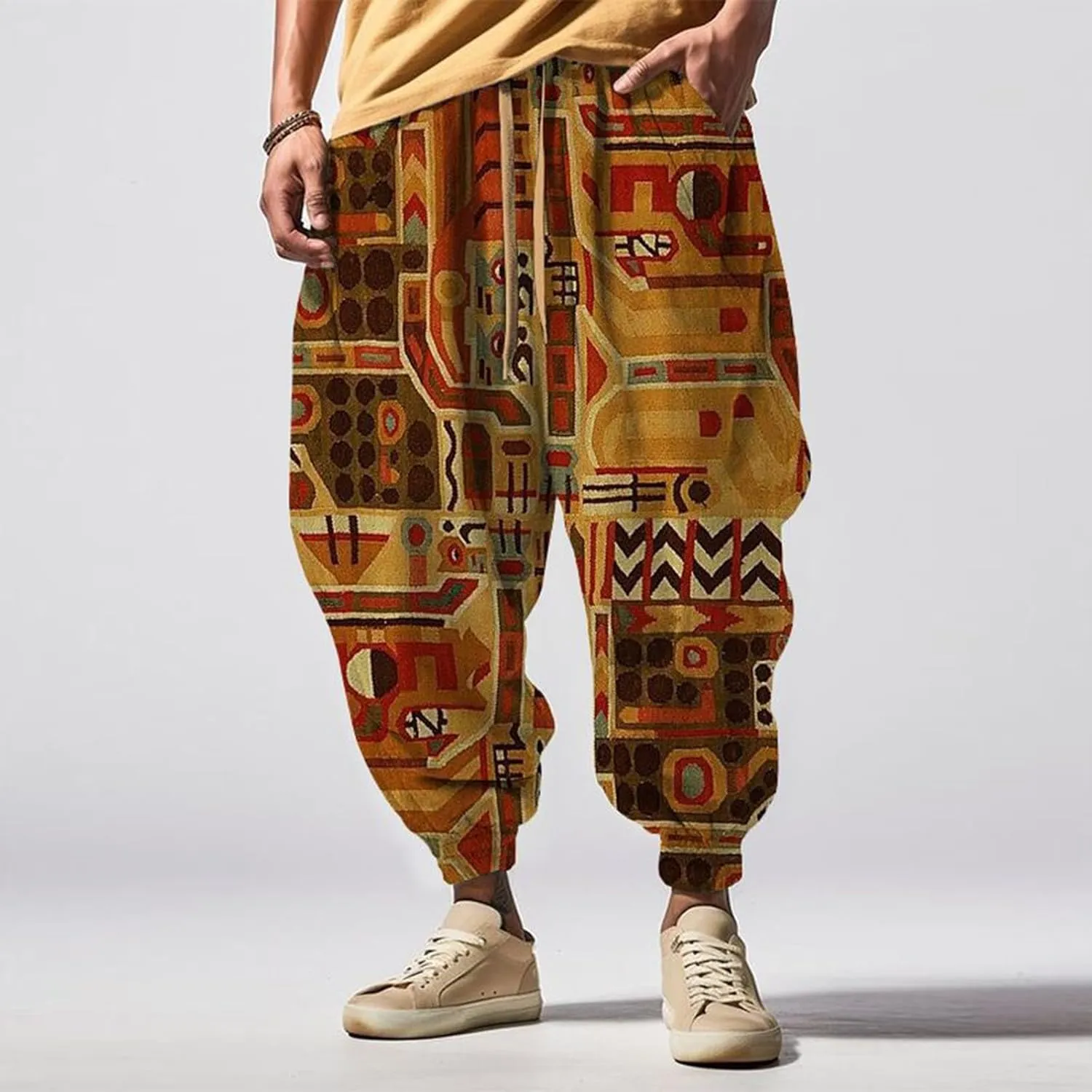 Men Linen Drop Crotch Wide Leg Baggy Harem Pants Sweatpants Mens Drawstring Aladdil Hippie Harem Pants Linen Pants