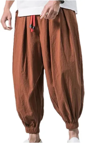 Men Loose Harem Pants Spring Autumn Cotton Linen Sweatpants Casual Trousers