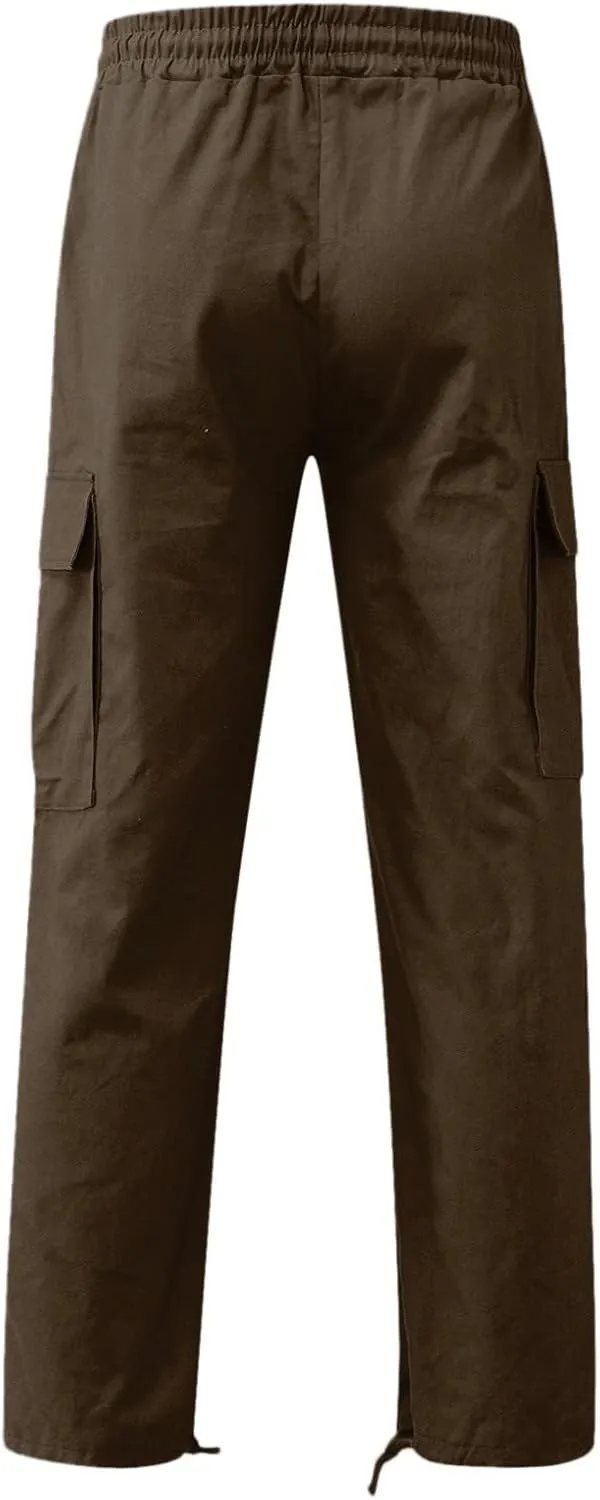 Men' S Linen Pants Casual Twill Chino Lace Up Pants Fashion Lightweight Joggers Baggy Sweatpants Athletic Pants