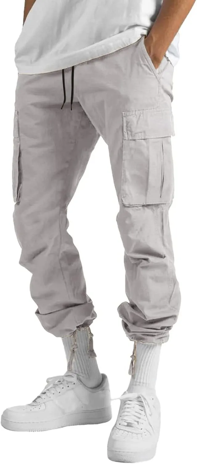 Mens 2023 Casual Cargo Pant Hiking Trousers Multi Pockets Twill Chino Pants Regular Straight Joggers Gym Sweatpants
