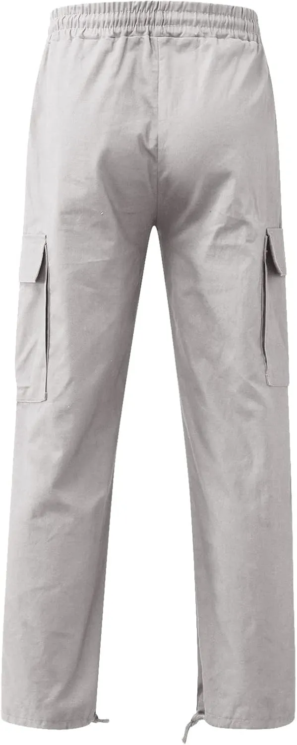 Mens 2023 Casual Cargo Pant Hiking Trousers Multi Pockets Twill Chino Pants Regular Straight Joggers Gym Sweatpants