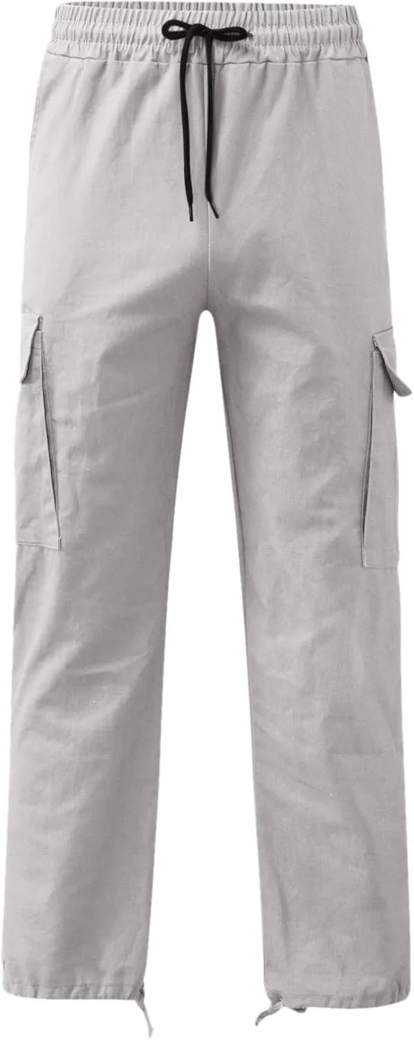 Mens 2023 Casual Cargo Pant Hiking Trousers Multi Pockets Twill Chino Pants Regular Straight Joggers Gym Sweatpants