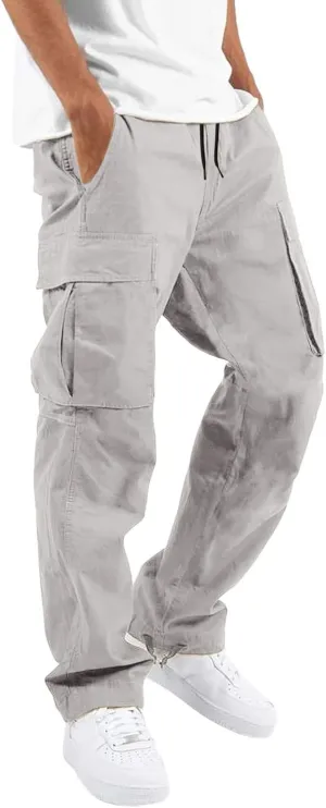 Mens 2023 Casual Cargo Pant Hiking Trousers Multi Pockets Twill Chino Pants Regular Straight Joggers Gym Sweatpants
