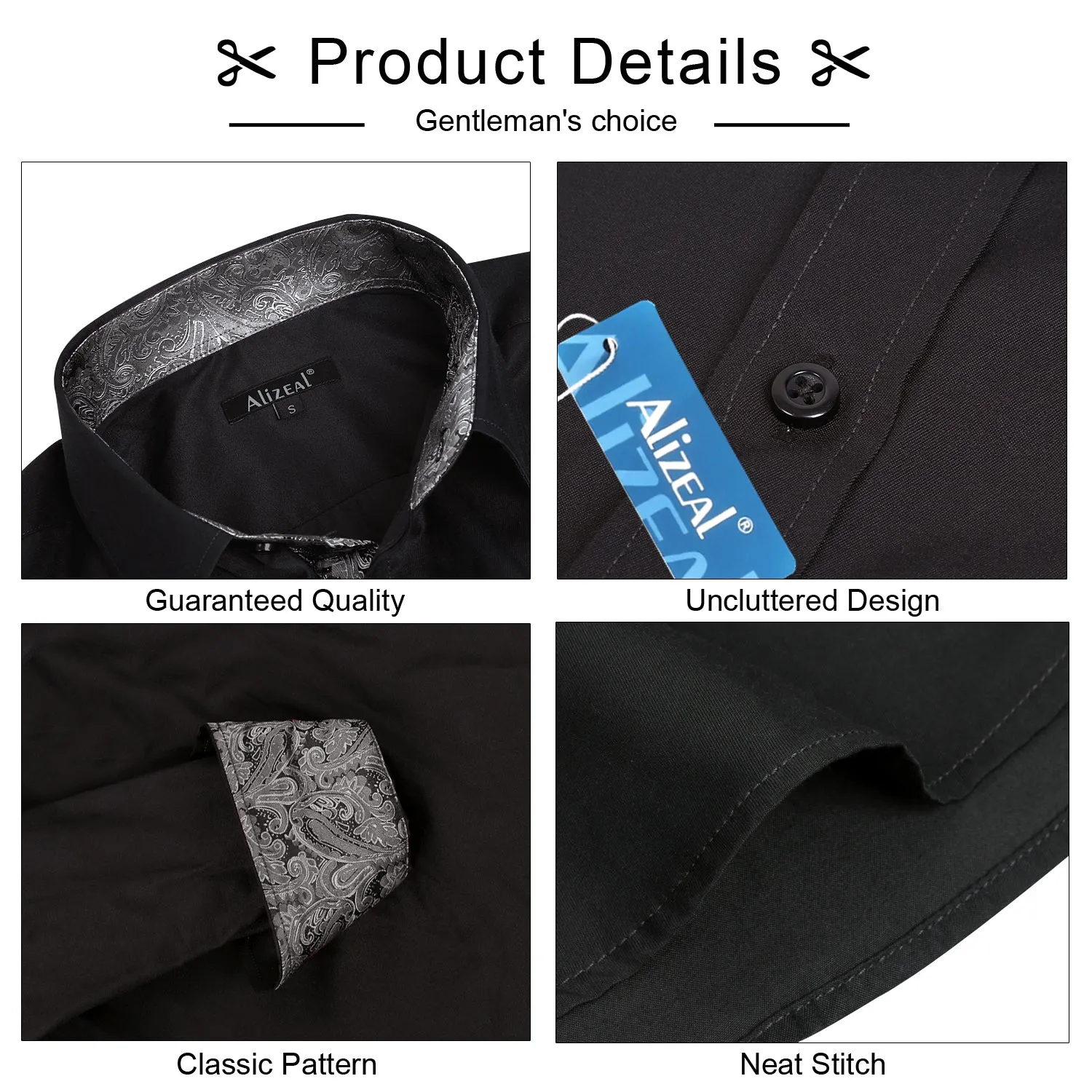 Men's Business Slim Fit Dress Shirt Long Sleeve Patchwork Button-Down Shirt, 004-Black Gray