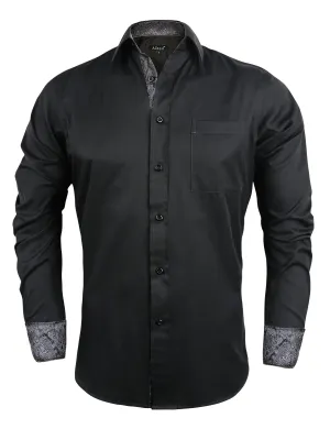 Men's Business Slim Fit Dress Shirt Long Sleeve Patchwork Button-Down Shirt, 004-Black Gray
