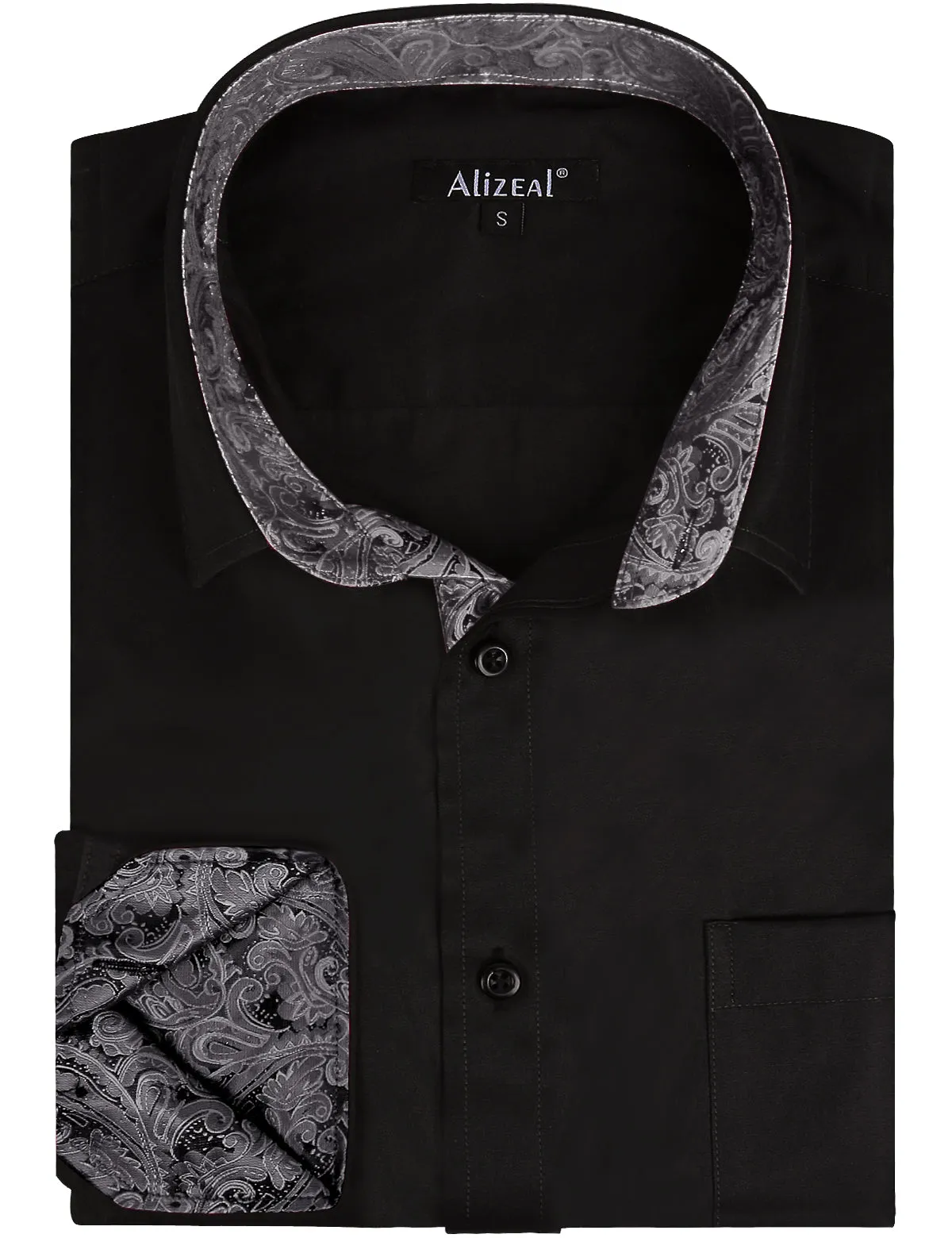 Men's Business Slim Fit Dress Shirt Long Sleeve Patchwork Button-Down Shirt, 004-Black Gray