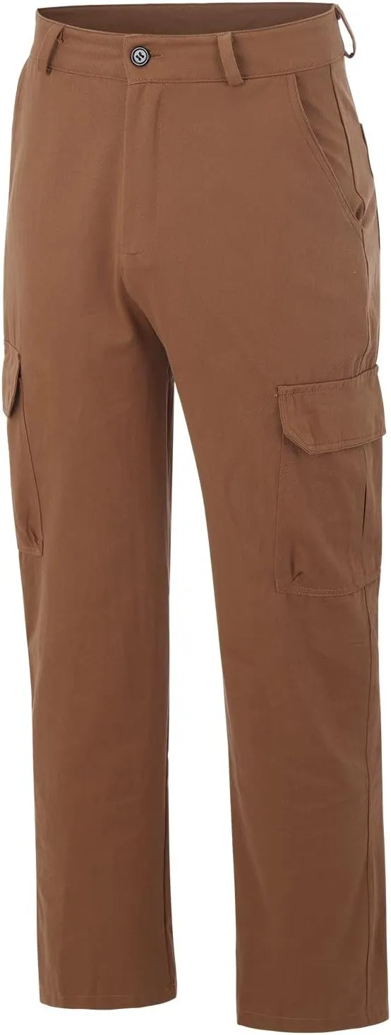 Mens Casual Cargo Pants Solid Color Cotton Linen Trousers Straight Leg Joggers Outdoor Wearing Pants with Pockets