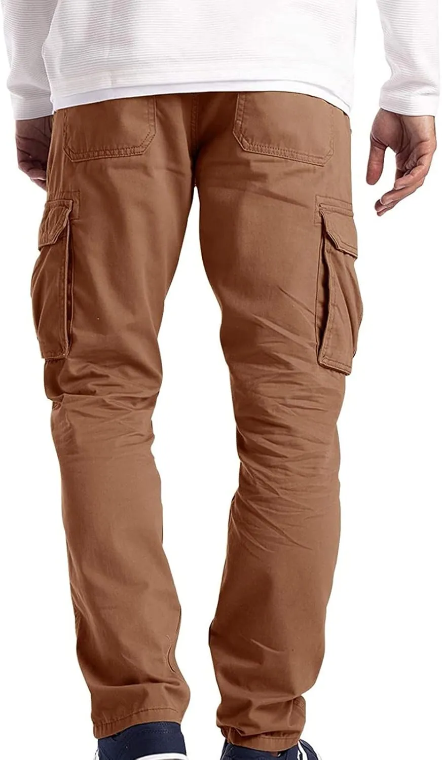 Mens Casual Cargo Pants Solid Color Cotton Linen Trousers Straight Leg Joggers Outdoor Wearing Pants with Pockets