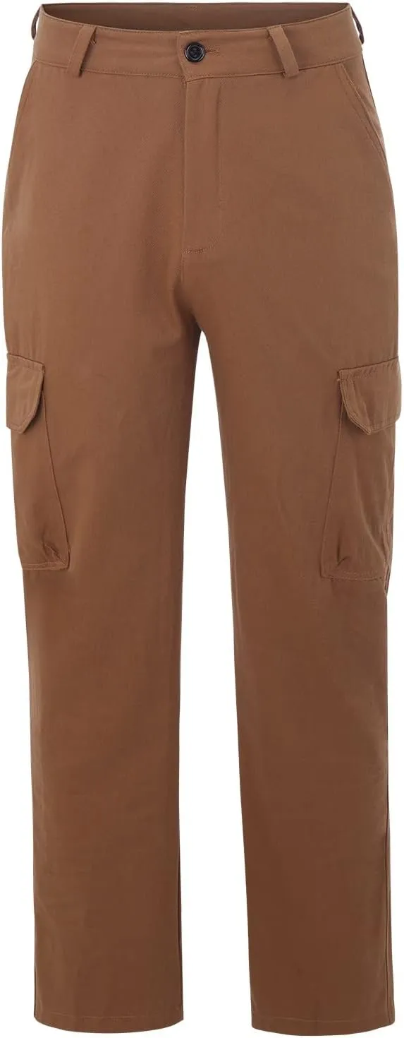 Mens Casual Cargo Pants Solid Color Cotton Linen Trousers Straight Leg Joggers Outdoor Wearing Pants with Pockets