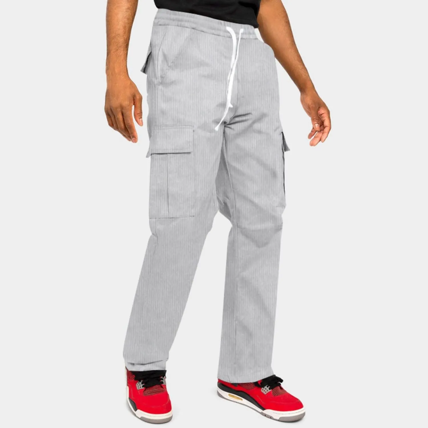Men's Corduroy Pants Elastic Drawstring Track Pants Slim Fit Straight Leg Sweatpants Outdoor Casual Hiking Sweatpant