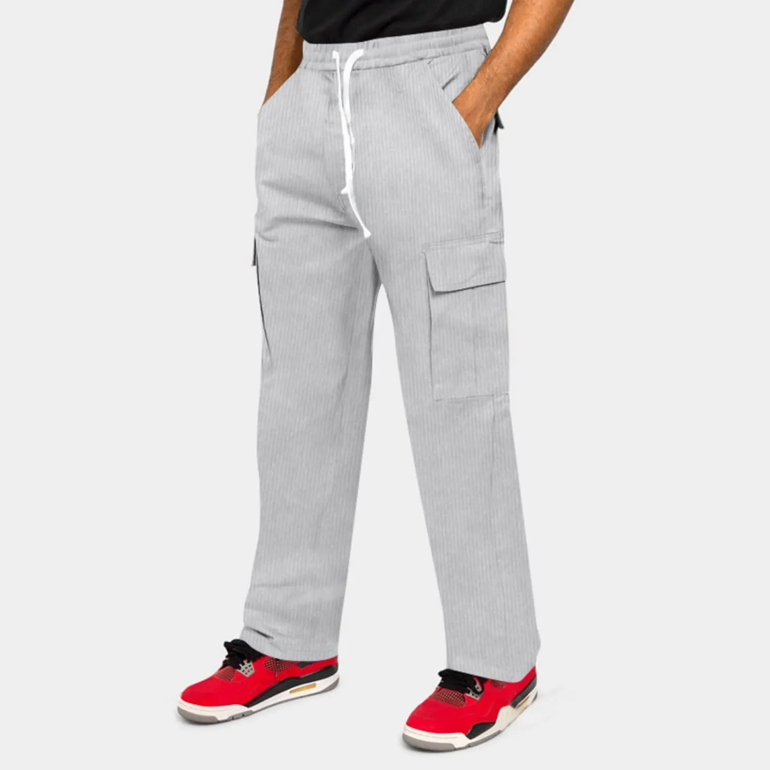 Men's Corduroy Pants Elastic Drawstring Track Pants Slim Fit Straight Leg Sweatpants Outdoor Casual Hiking Sweatpant