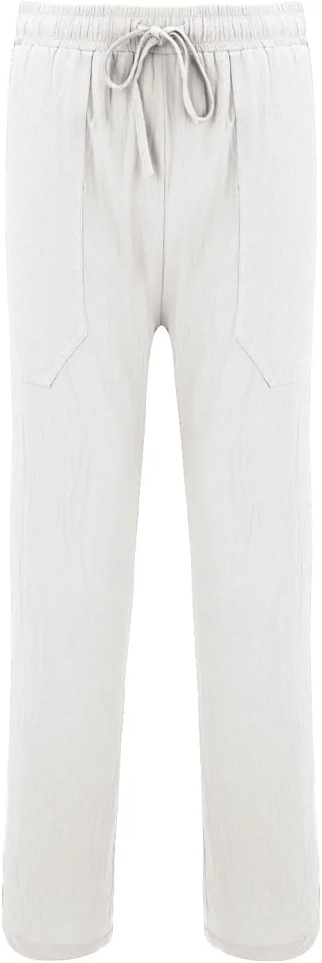 Mens Cotton Linen Harem Pants Elastic Waist Wide Leg Baggy Yoga Trousers Drawstrings Lightweight Summer Beach Pants for Men