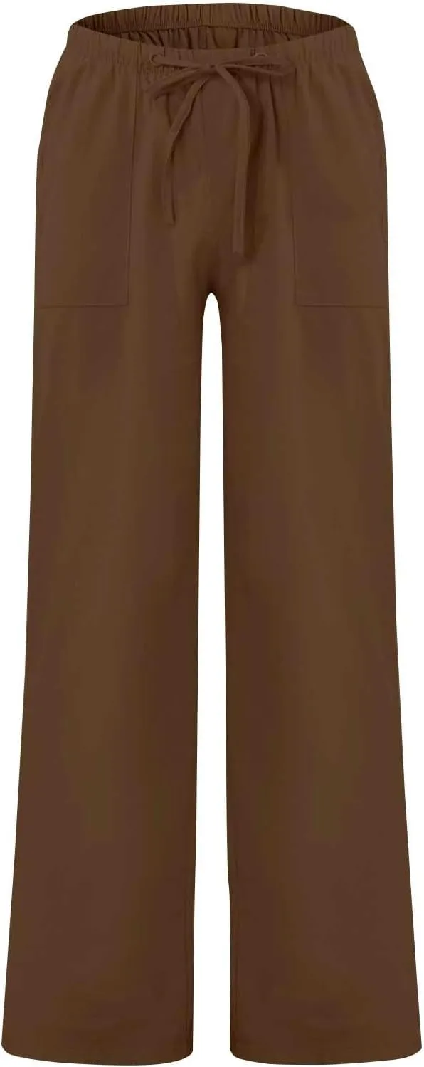 Men's Cotton Linen Pants Elastic Waist Drawstring Sweatpants with Pockets Casual Joggers Summer Beach Trousers