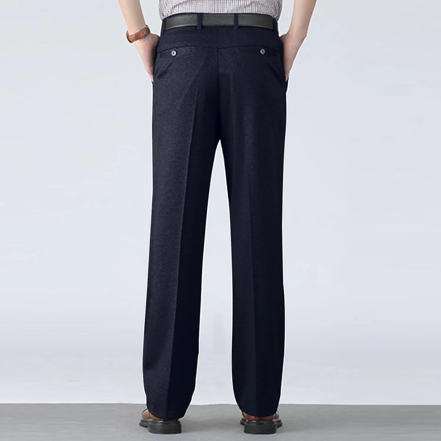 Mens Dress Pants Flat Front Business Casual Golf Pants Vintage Lightweight Office Dressy Pants with Pockets