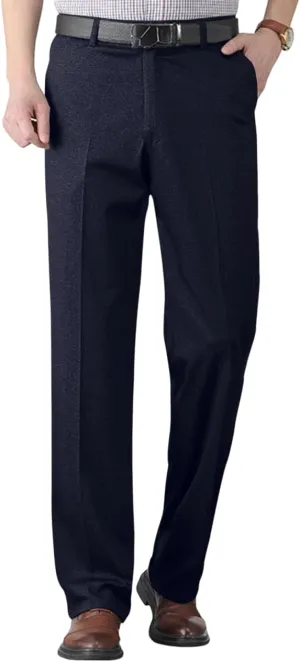 Mens Dress Pants Flat Front Business Casual Golf Pants Vintage Lightweight Office Dressy Pants with Pockets