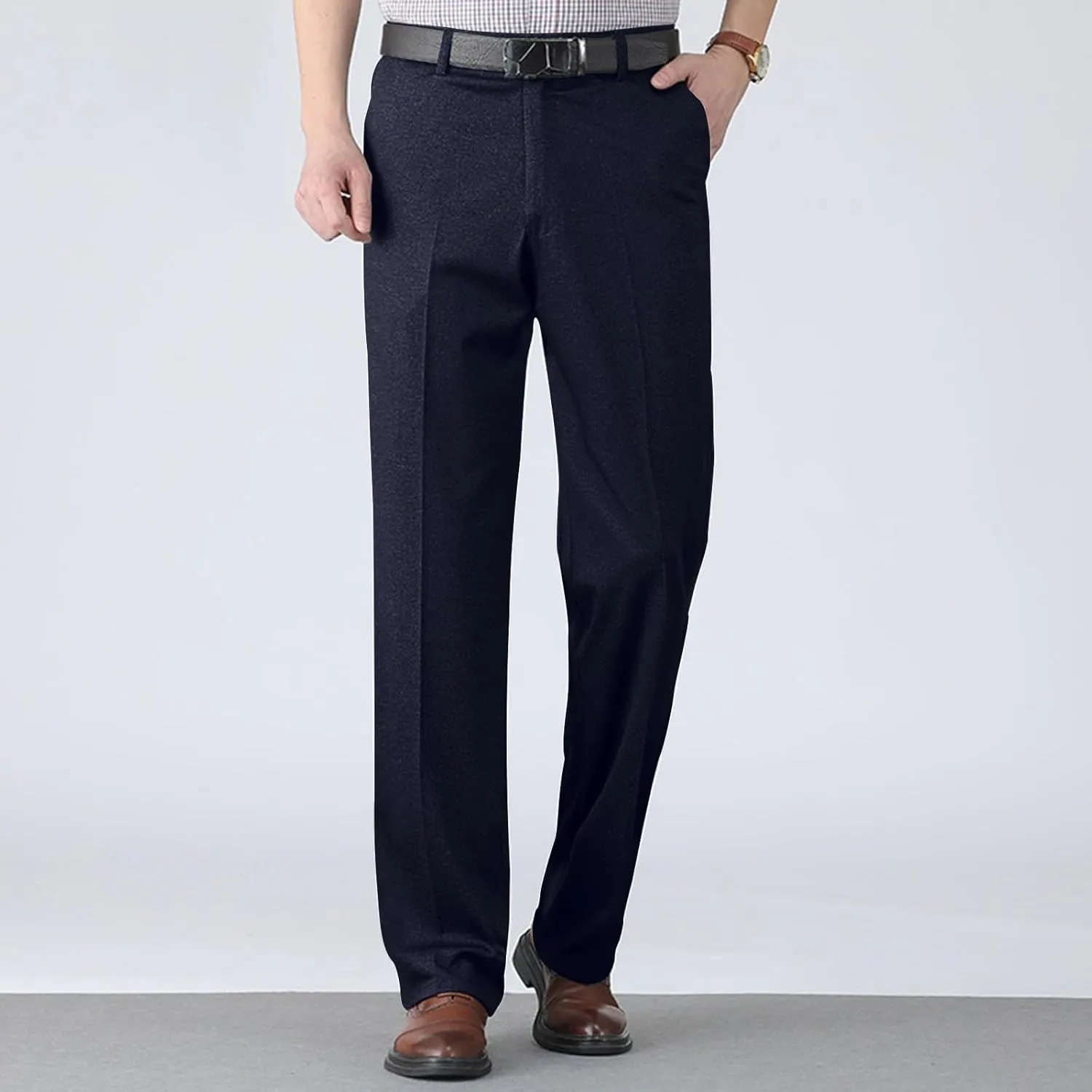 Mens Dress Pants Flat Front Business Casual Golf Pants Vintage Lightweight Office Dressy Pants with Pockets