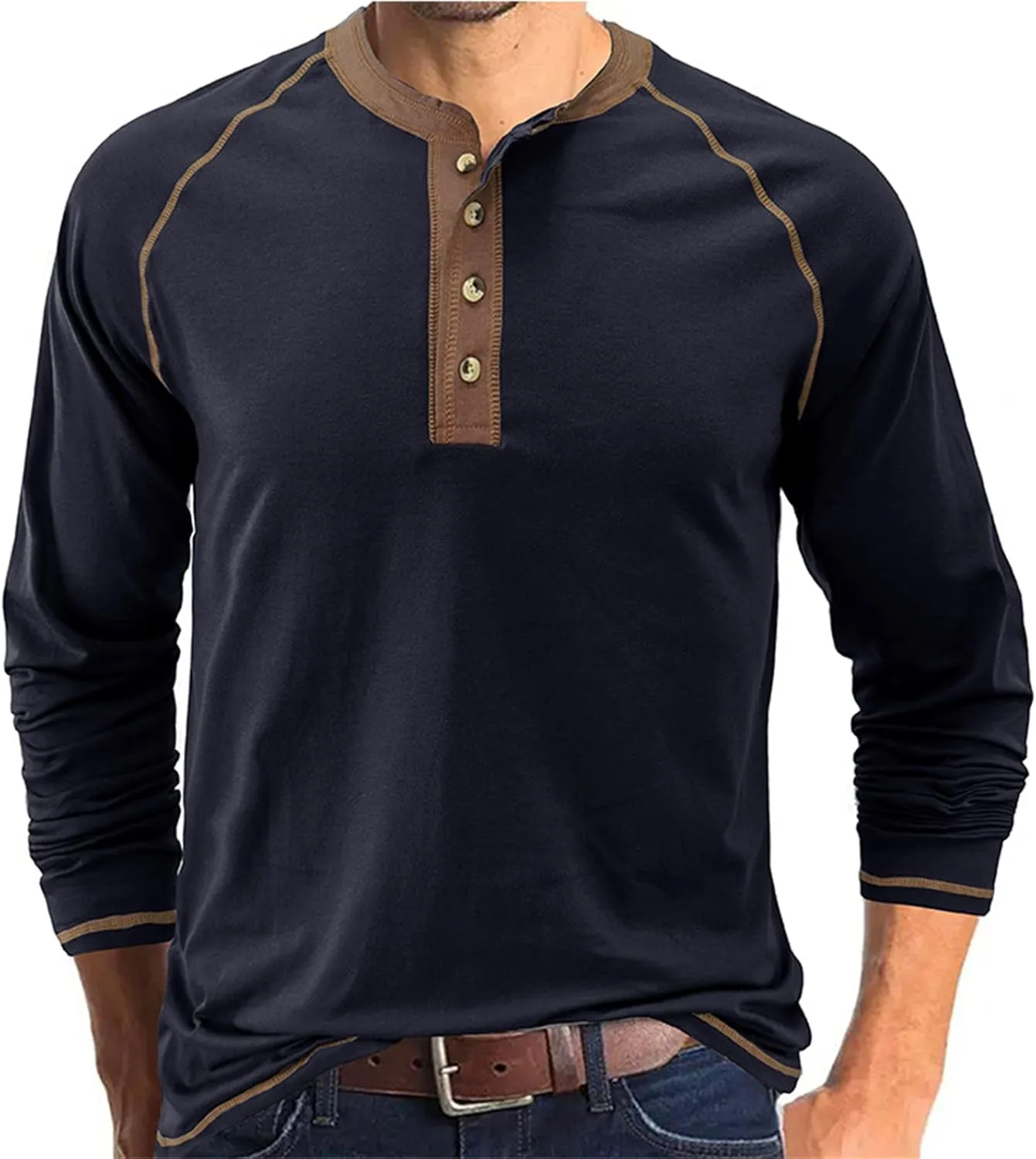 Men's Henley Shirt Long Sleeve Thermal Underwear Henley Top Casual Slim Fit Lightweight 5 Button T Shirts