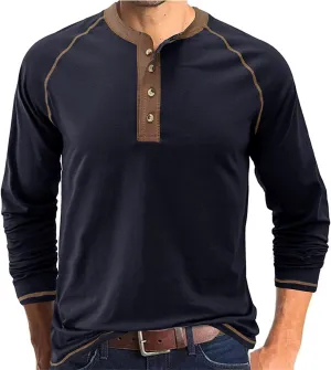Men's Henley Shirt Long Sleeve Thermal Underwear Henley Top Casual Slim Fit Lightweight 5 Button T Shirts