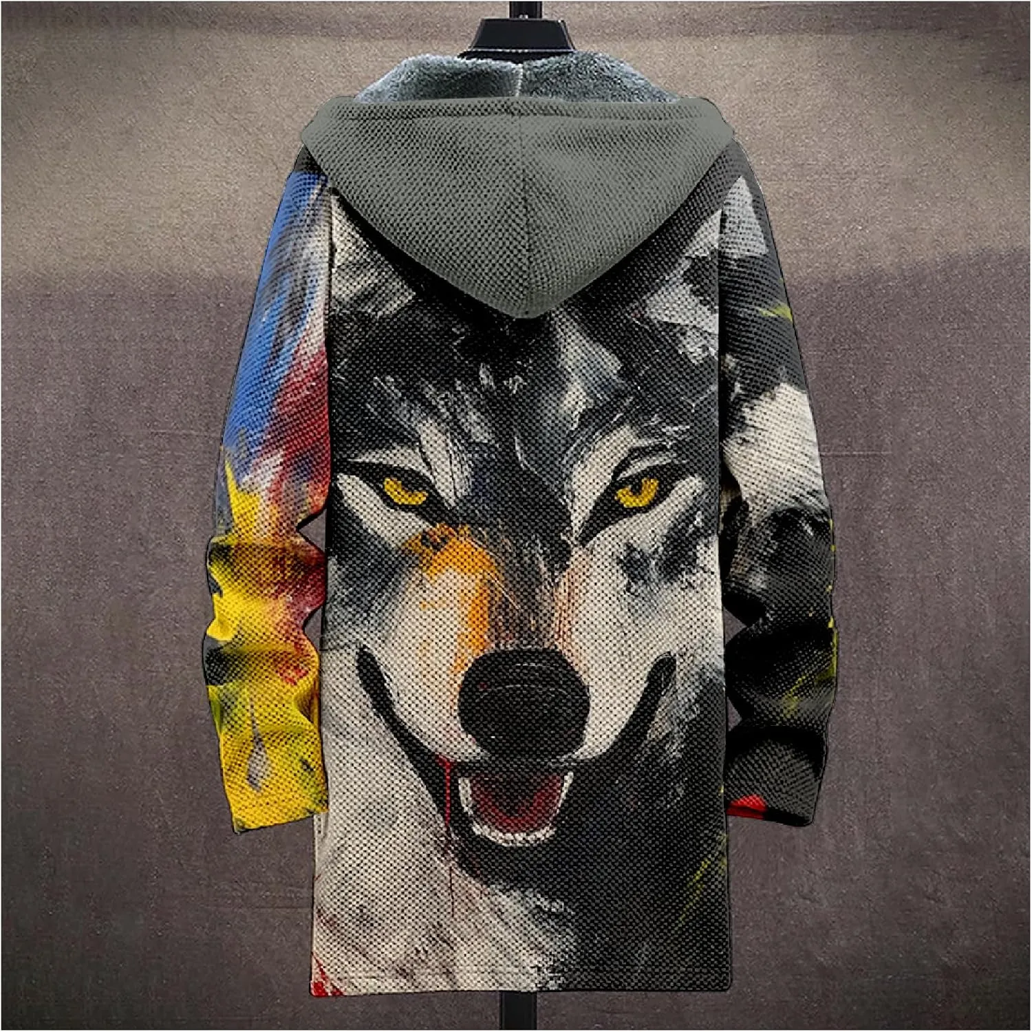Mens Long Cardigan Hoodies Color Block Hooded Jacket Horse Print Open front Sweater Hoodie with Pockets Coat