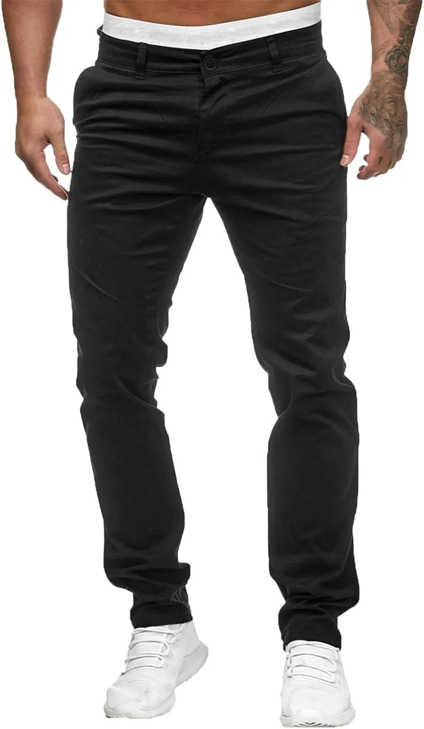 Men's Slim Fit Basic Stretchable Cotton Chino Pant Casual Long Trousers Jogger Pants Golf Clothes