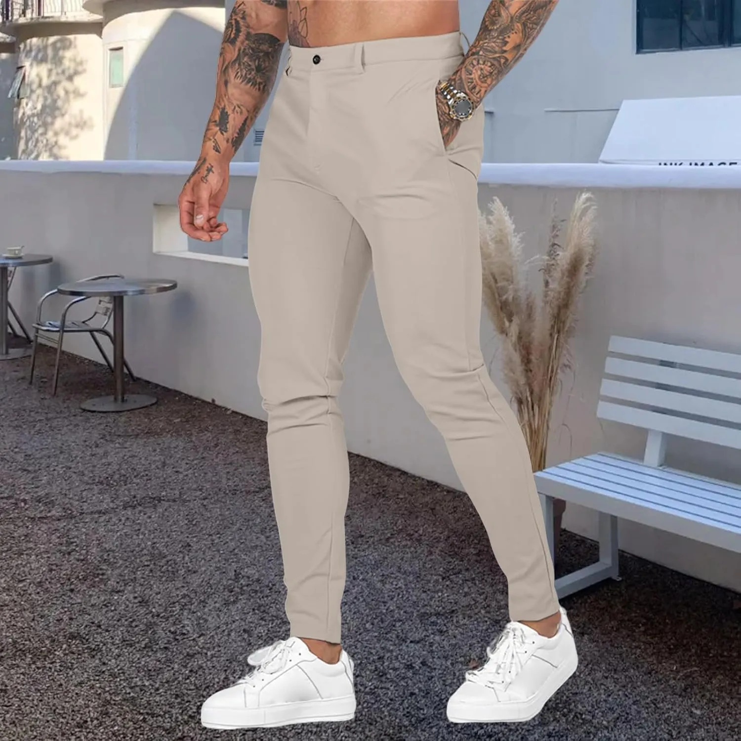 Men's Stretch Dress Pants Slim Fit Suit Pants Fashion Flat Front Slacks Comfy Tapered Casual Pant for Business Travel