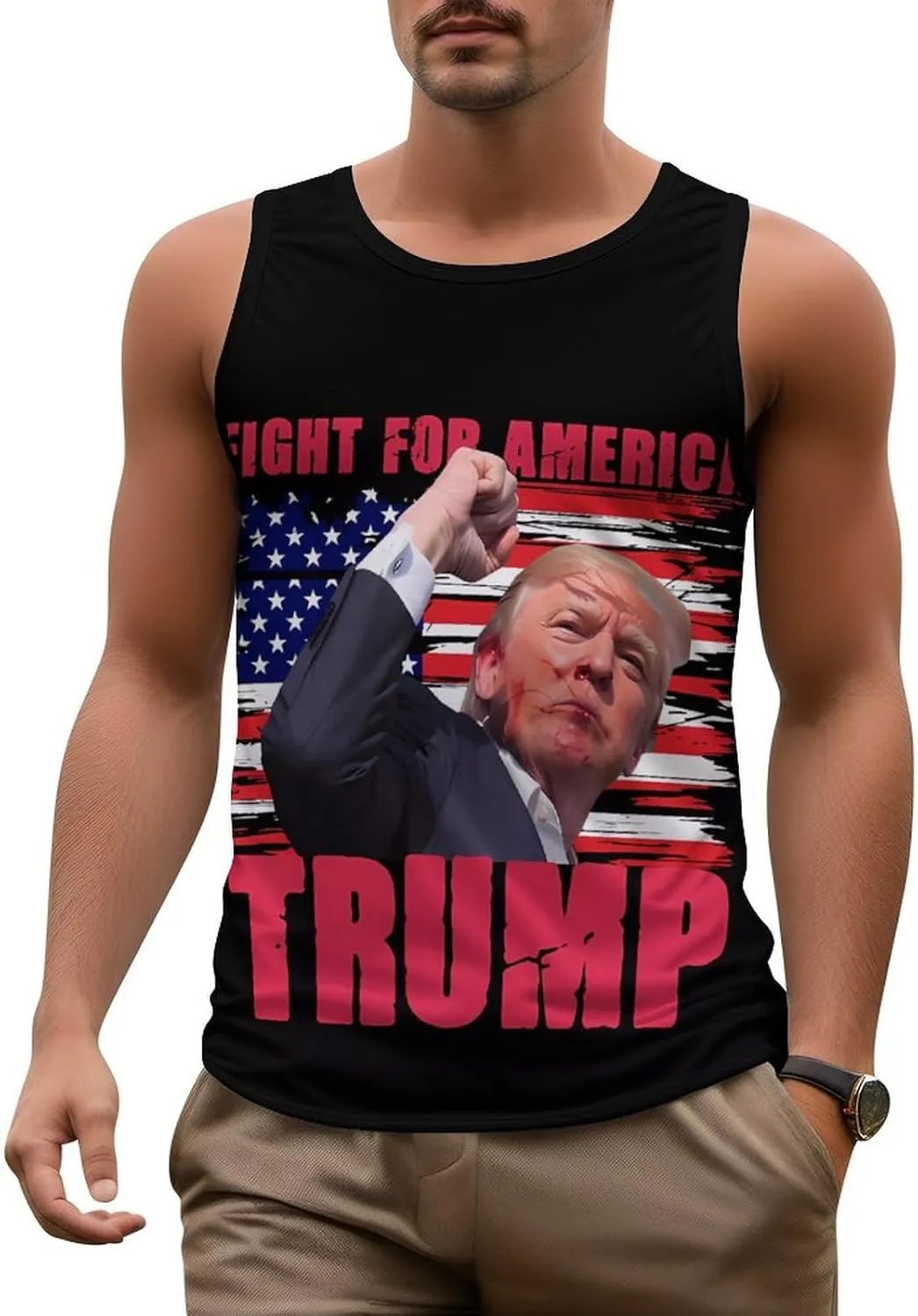 Mens Tank Tops Trump Casual Summer T-Shirts Beach Sleeveless Shirt Lightweight Casual Tee Shirt