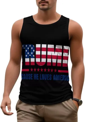 Mens Tank Tops Trump Casual Summer T-Shirts Beach Sleeveless Shirt Lightweight Casual Tee Shirt