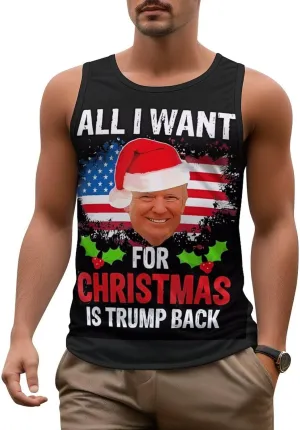 Mens Tank Tops Trump Casual Summer T-Shirts Beach Sleeveless Shirt Lightweight Casual Tee Shirt