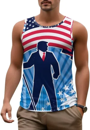 Mens Tank Tops Trump Casual Summer T-Shirts Beach Sleeveless Shirt Lightweight Casual Tee Shirt