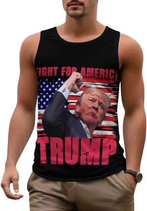 Mens Tank Tops Trump Casual Summer T-Shirts Beach Sleeveless Shirt Lightweight Casual Tee Shirt