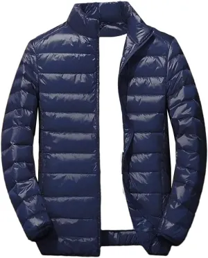 Mens Thin Lightweight Cotton-Padded Short Puffer Jacket Winter Stand Collar Mens Coat For Snow Ski Hiking