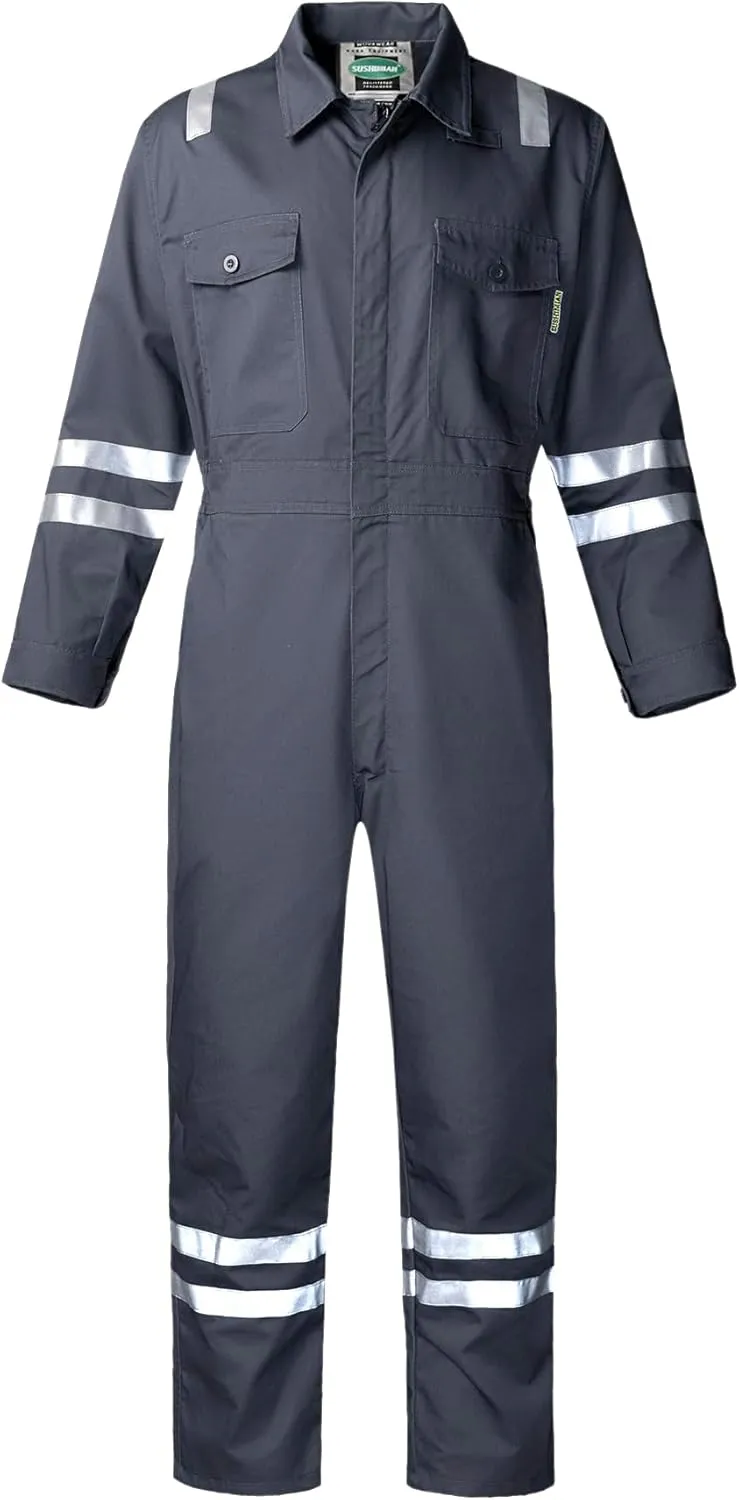 Men's Work Coverall High Visibility Overalls Mechanics Coveralls Workwear Jumpsuit with Multi Pockets