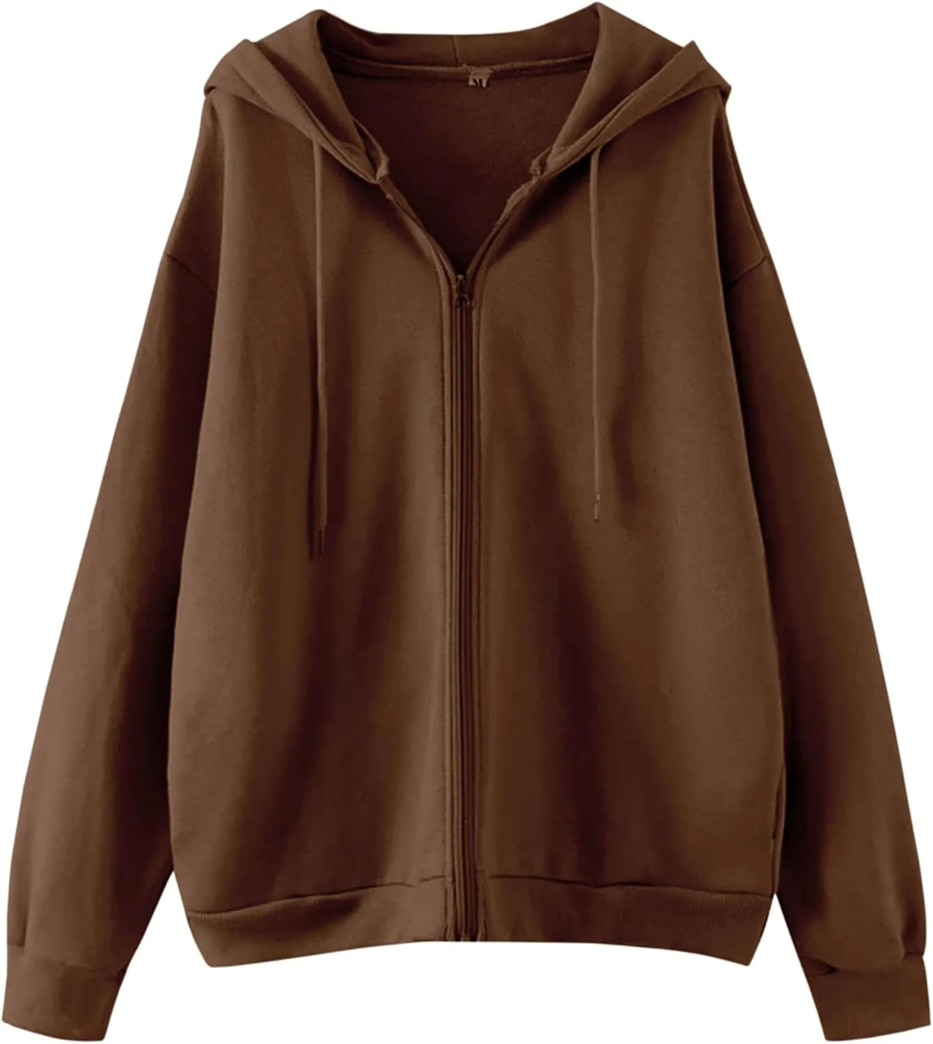 MISSACTIVER Womens Vintage Solid Drawstring Hoodies Zip Up Oversized E-girl 90s Sweatshirt Basic Jacket With Pockets