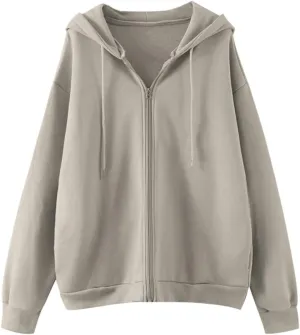 MISSACTIVER Womens Vintage Solid Drawstring Hoodies Zip Up Oversized E-girl 90s Sweatshirt Basic Jacket With Pockets