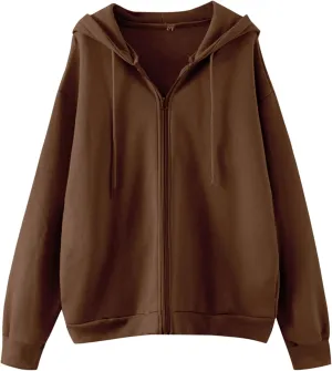 MISSACTIVER Womens Vintage Solid Drawstring Hoodies Zip Up Oversized E-girl 90s Sweatshirt Basic Jacket With Pockets