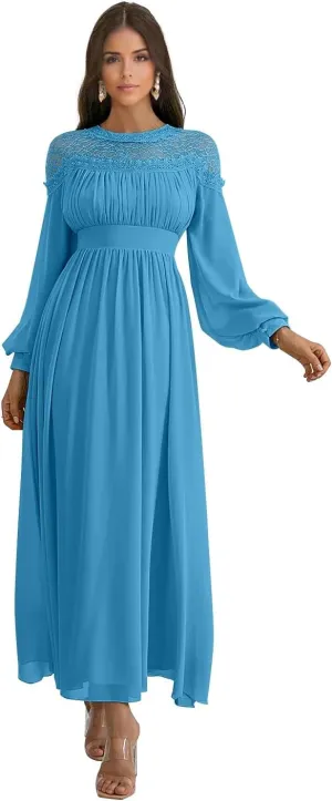 Mother of The Bride Dresses A Line Crew Neck Wedding Guest Dress Chiffon Long Formal Evening Gowns