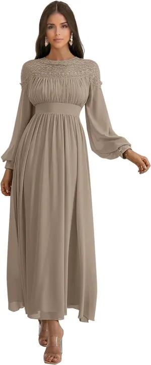 Mother of The Bride Dresses A Line Crew Neck Wedding Guest Dress Chiffon Long Formal Evening Gowns