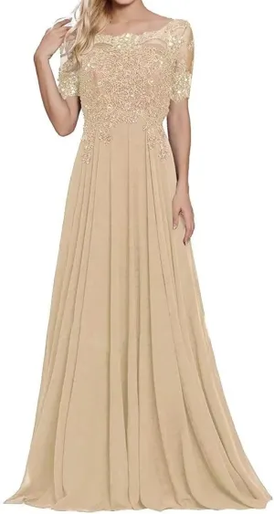 Mother of The Bride Dresses for Women A-Line Floor Length Lace Evening Gowns Applique Beaded Chiffon Wedding Guest Dress