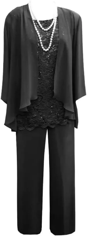 Mother of The Bride Pant Suits for Wedding Chiffon 3 Pieces Formal Pantsuits for Women Evening Party