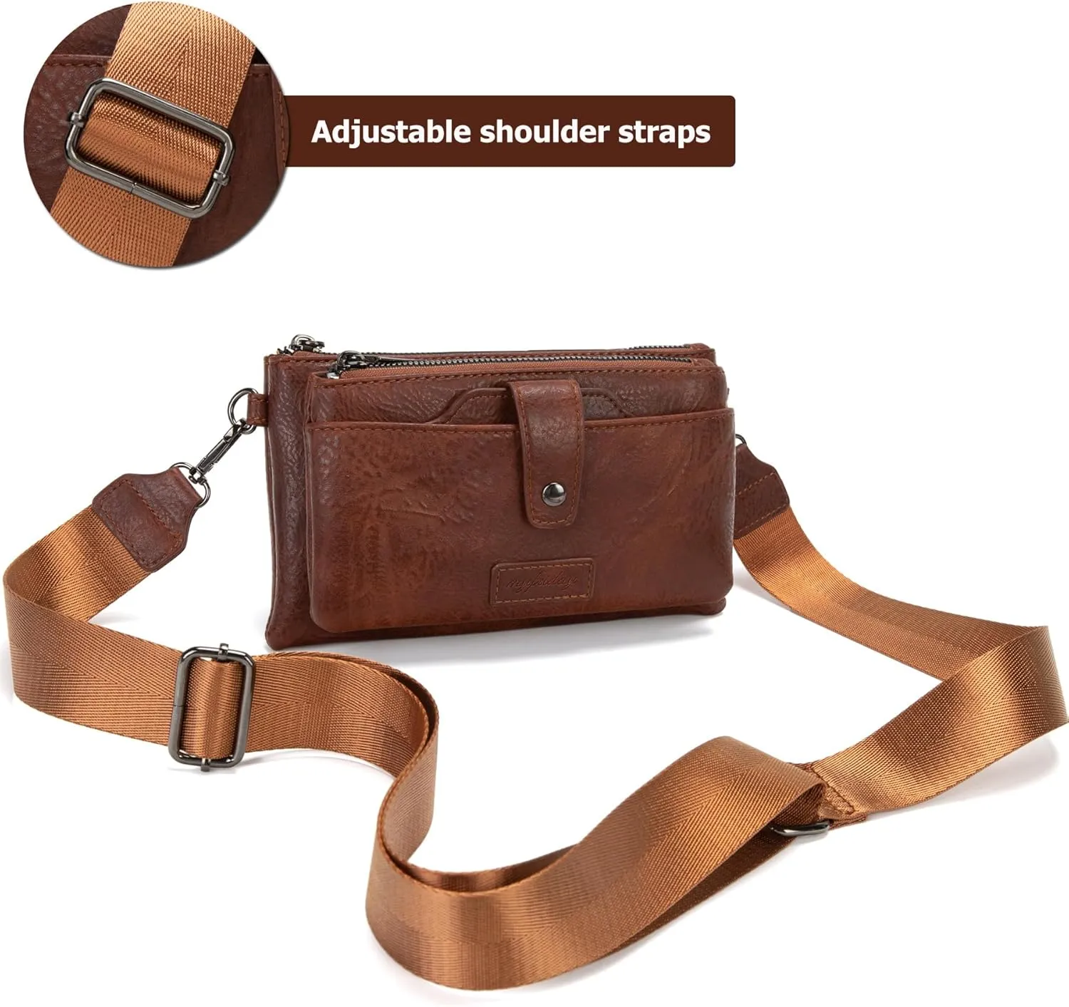 myfriday Vintage Leather Camera Crossbody Bag for Women, Stylish Two Layer Shoulder Bag Purse with Removable Card Slots
